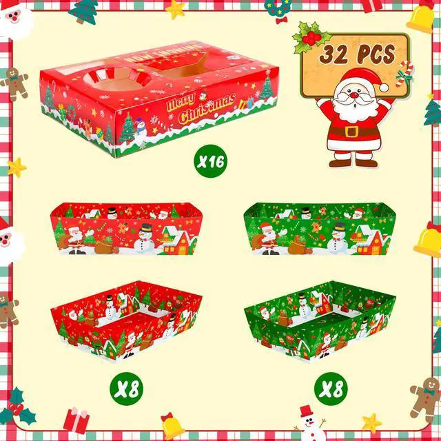 Alt view image 7 of 7 - 36 Pcs Christmas Party Snack Trays, Christmas Movie Night Snack Trays, Christmas Movie Paper Trays&Christmas Snack Boxes for Christmas Party Decorations or Christmas Table Decorations (Green&Red)