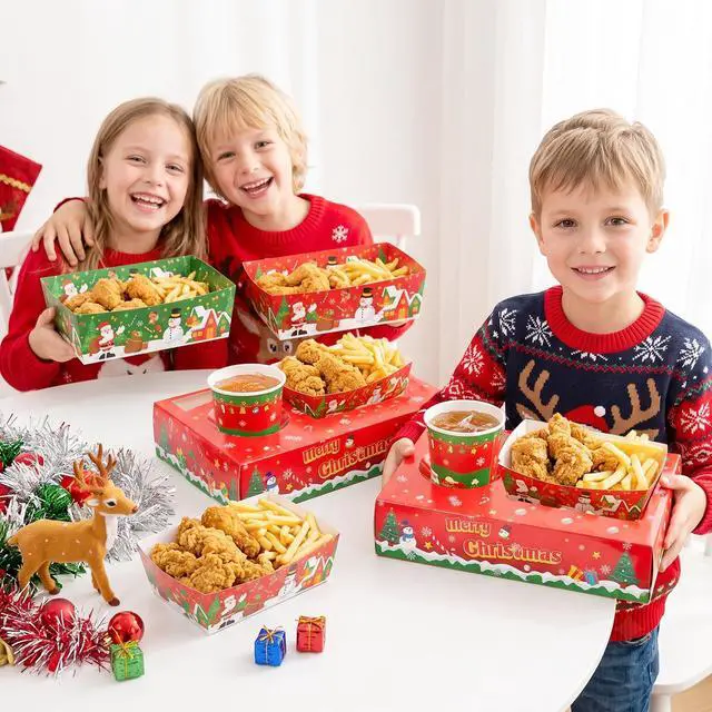 Alt view image 2 of 7 - 36 Pcs Christmas Party Snack Trays, Christmas Movie Night Snack Trays, Christmas Movie Paper Trays&Christmas Snack Boxes for Christmas Party Decorations or Christmas Table Decorations (Green&Red)
