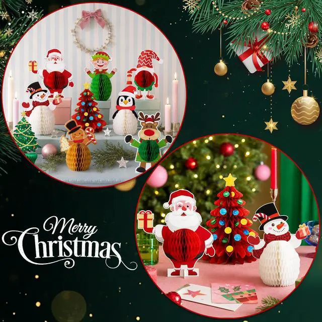 Alt view image 4 of 7 - Christmas Party Decorations, 9 PCS Merry Christmas Honeycomb Centerpieces, Xmas 3D Table Decorations for Christmas Party Decorations Supplies