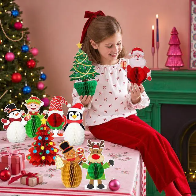 Alt view image 5 of 7 - Christmas Party Decorations, 9 PCS Merry Christmas Honeycomb Centerpieces, Xmas 3D Table Decorations for Christmas Party Decorations Supplies