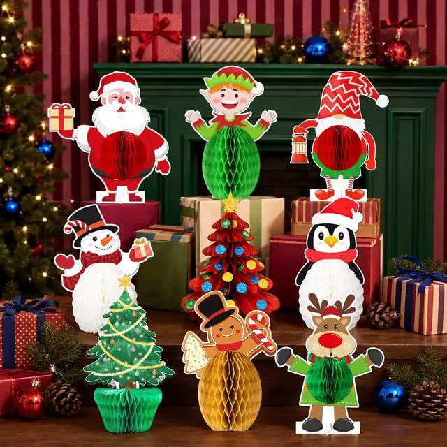 Alt view image 3 of 7 - Christmas Party Decorations, 9 PCS Merry Christmas Honeycomb Centerpieces, Xmas 3D Table Decorations for Christmas Party Decorations Supplies