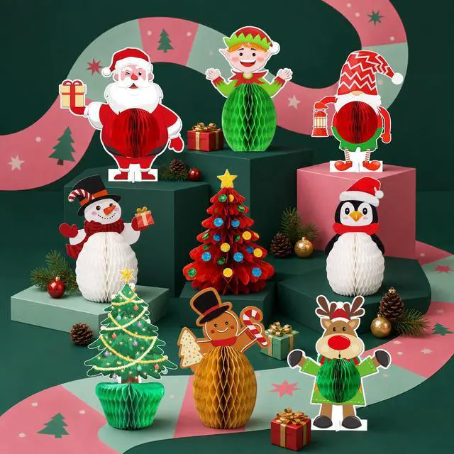 Alt view image 2 of 7 - Christmas Party Decorations, 9 PCS Merry Christmas Honeycomb Centerpieces, Xmas 3D Table Decorations for Christmas Party Decorations Supplies