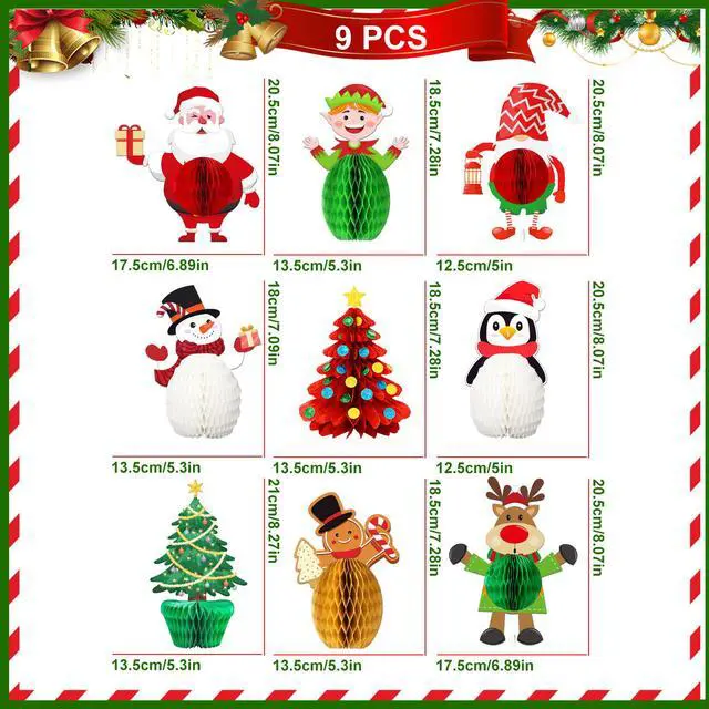 Alt view image 7 of 7 - Christmas Party Decorations, 9 PCS Merry Christmas Honeycomb Centerpieces, Xmas 3D Table Decorations for Christmas Party Decorations Supplies