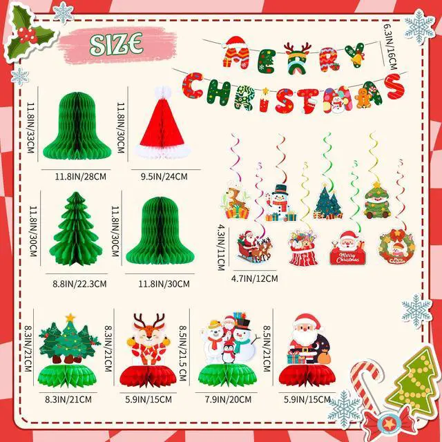 Alt view image 6 of 7 - 30pcs Christmas Party Decorations, Including Merry Christmas Banner Christmas Honeycomb Decorations, Christmas Hanging Swirls, Christmas Table Centerpieces for Xmas Party Supplies