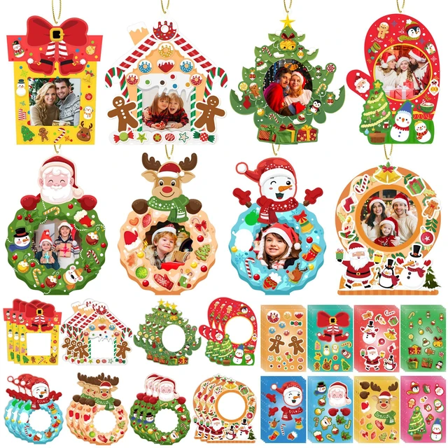 Main image of 32 Pcs Christmas Photo Decorations Christmas Party Photo Decorations + 32 Pcs Christmas Diy Stickers Christmas Thened Stickers for Christmas Party Decorations or Christmas Eve Party Supplies
