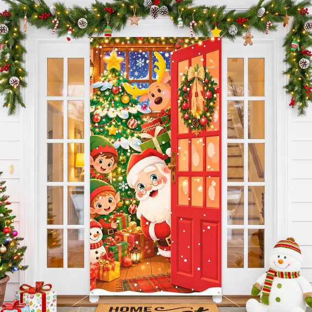 Main image of Christmas Party Decorations, 70.9×35.4 Inch Christmas Door Cover, Santa Claus Front Door Hanging Backdrop for Christmas Porch Decor