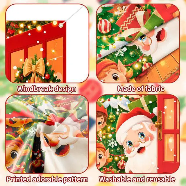 Alt view image 2 of 7 - Christmas Party Decorations, 70.9×35.4 Inch Christmas Door Cover, Santa Claus Front Door Hanging Backdrop for Christmas Porch Decor
