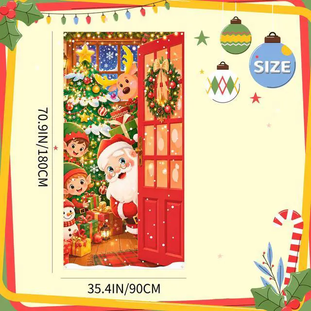 Alt view image 6 of 7 - Christmas Party Decorations, 70.9×35.4 Inch Christmas Door Cover, Santa Claus Front Door Hanging Backdrop for Christmas Porch Decor