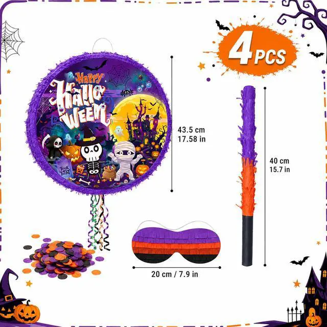 Alt view image 6 of 6 - 17.58 Inch Halloween Pinata, Large Hanging Halloween Pinata with Pinata Stick, Blindfold and Confetti, Halloween Party Supplies for Trick or Treat Party Decorations