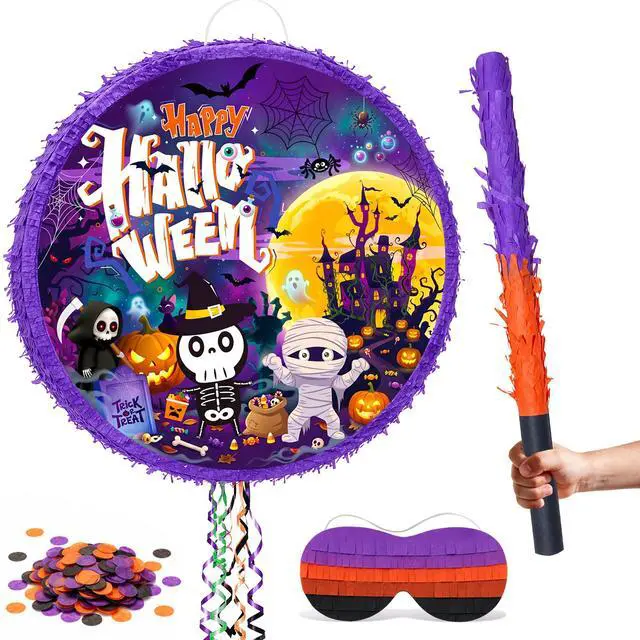 Main image of 17.58 Inch Halloween Pinata, Large Hanging Halloween Pinata with Pinata Stick, Blindfold and Confetti, Halloween Party Supplies for Trick or Treat Party Decorations