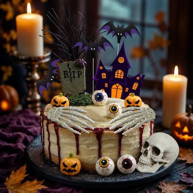 Alt view image 4 of 6 - 17pcs Halloween Cake Decorations for Halloween Party Decoration Supplies,Halloween Party Cake Decorations,Halloween Cake Toppers Cupcake Toppers,Trick Or Treat Cake Topper