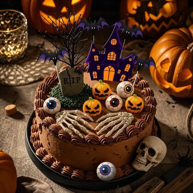 Alt view image 3 of 6 - 17pcs Halloween Cake Decorations for Halloween Party Decoration Supplies,Halloween Party Cake Decorations,Halloween Cake Toppers Cupcake Toppers,Trick Or Treat Cake Topper