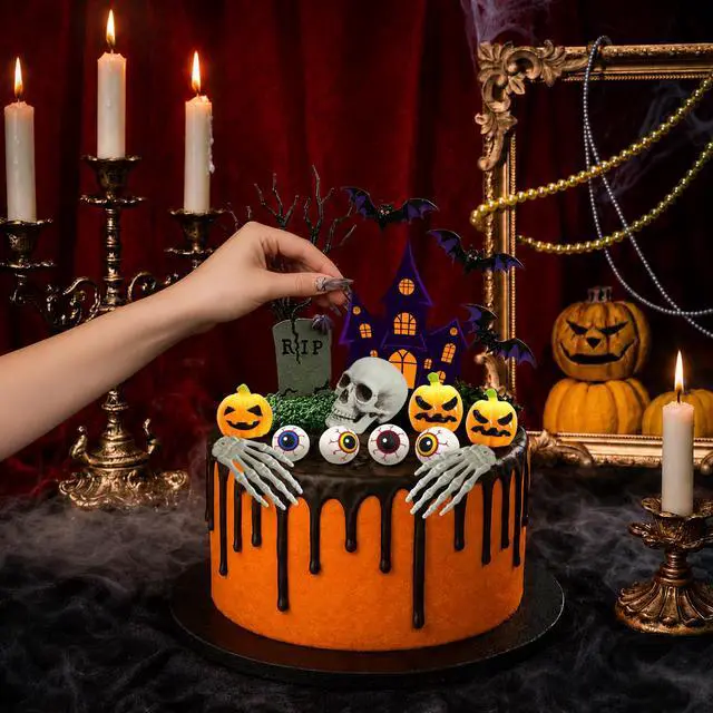 Alt view image 5 of 6 - 17pcs Halloween Cake Decorations for Halloween Party Decoration Supplies,Halloween Party Cake Decorations,Halloween Cake Toppers Cupcake Toppers,Trick Or Treat Cake Topper