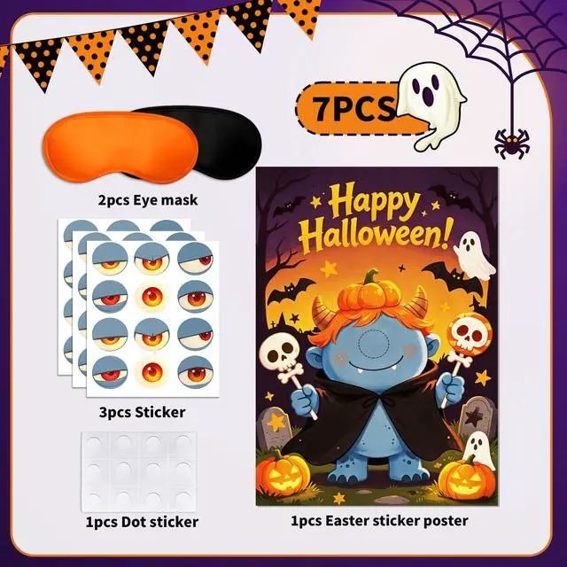 Alt view image 6 of 7 - Halloween Party Supplies, 7 Pcs Halloween Pin The Eye On Monster Game, Including Halloween Poster Party Blindfold and Stickers for Halloween Decoration Supplies