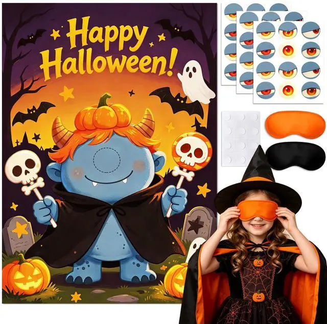 Main image of Halloween Party Supplies, 7 Pcs Halloween Pin The Eye On Monster Game, Including Halloween Poster Party Blindfold and Stickers for Halloween Decoration Supplies