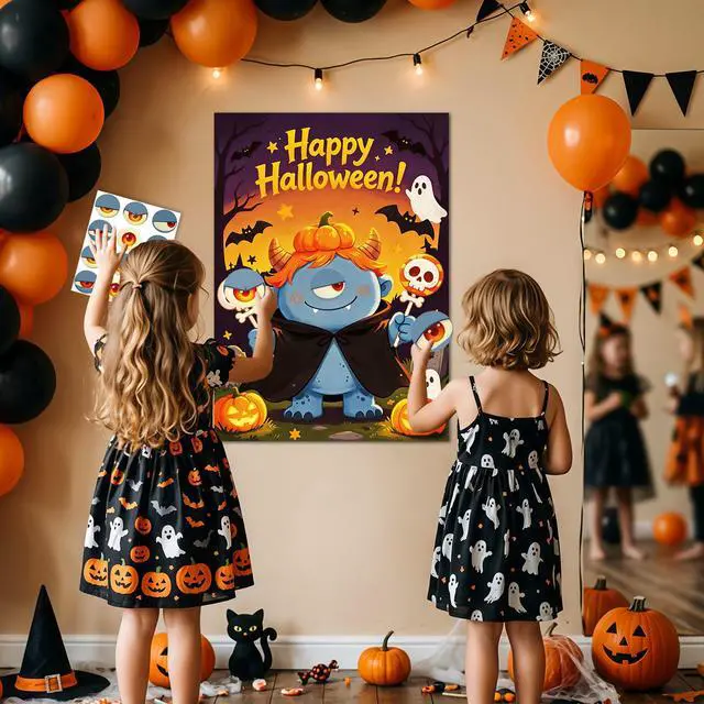 Alt view image 4 of 7 - Halloween Party Supplies, 7 Pcs Halloween Pin The Eye On Monster Game, Including Halloween Poster Party Blindfold and Stickers for Halloween Decoration Supplies