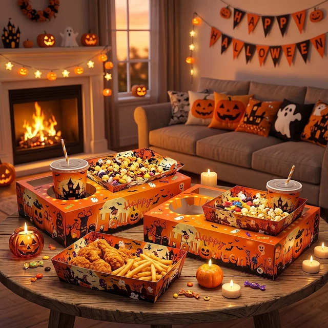 Alt view image 3 of 7 - 40pcs Halloween Movie Night Snack Tray for Halloween Party Decorations,Halloween Movie Snack Tray,Halloween Movie Night Snack Box,Trick Or Treat Snack Tray,Trick Or Treat Party Supplies