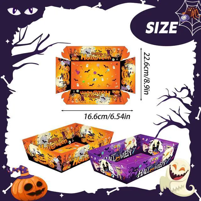 Alt view image 6 of 7 - 36 Pcs Halloween Food Trays, Foldable Halloween Popcorn Trays, Disposable Halloween Candy Trays for Halloween Party Supplies