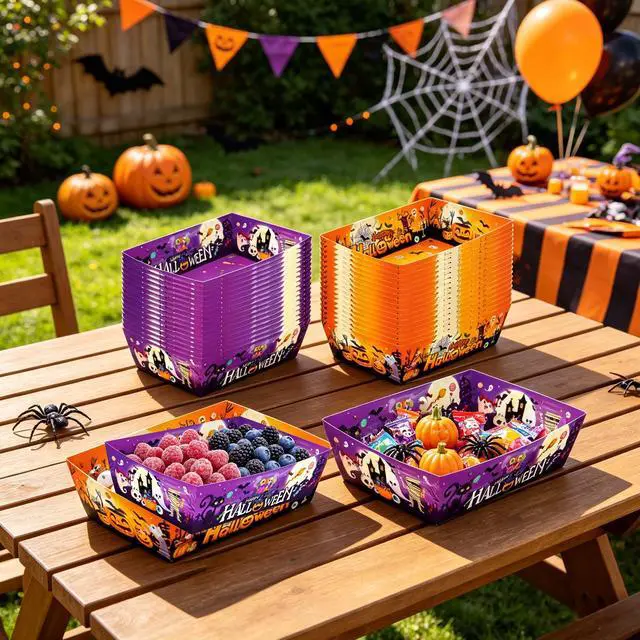 Alt view image 3 of 7 - 36 Pcs Halloween Food Trays, Foldable Halloween Popcorn Trays, Disposable Halloween Candy Trays for Halloween Party Supplies