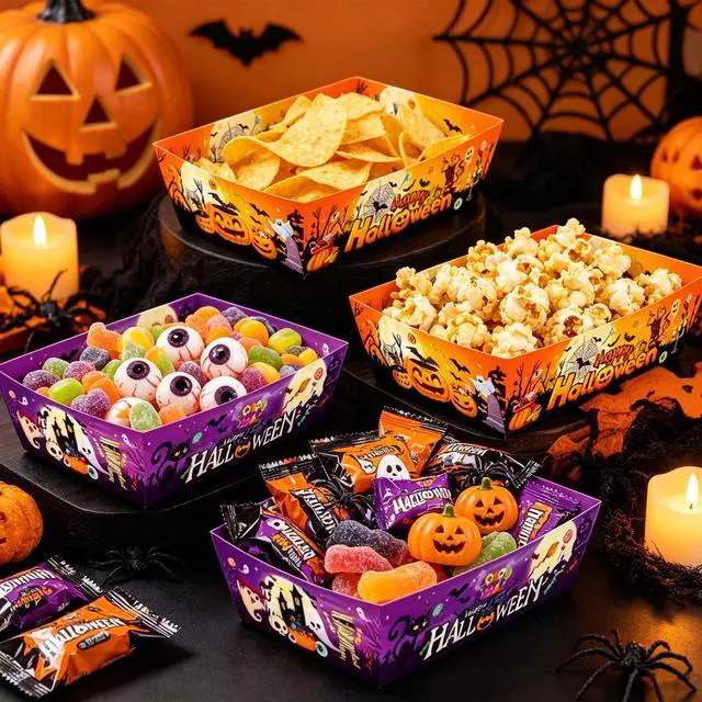 Alt view image 2 of 7 - 36 Pcs Halloween Food Trays, Foldable Halloween Popcorn Trays, Disposable Halloween Candy Trays for Halloween Party Supplies