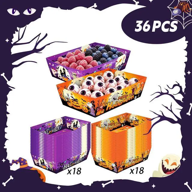 Alt view image 7 of 7 - 36 Pcs Halloween Food Trays, Foldable Halloween Popcorn Trays, Disposable Halloween Candy Trays for Halloween Party Supplies