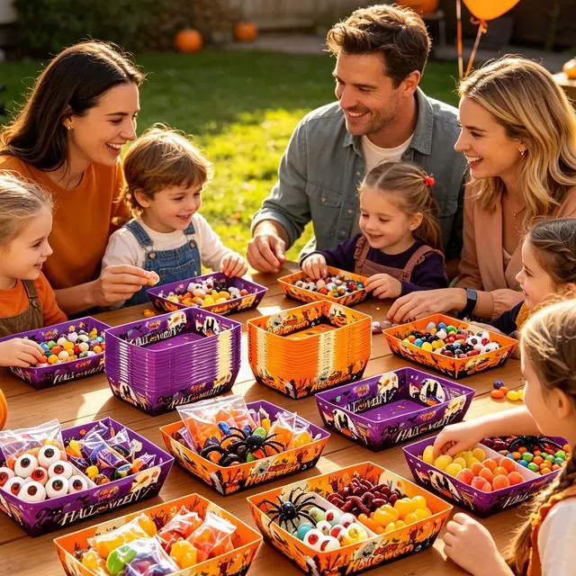 Alt view image 4 of 7 - 36 Pcs Halloween Food Trays, Foldable Halloween Popcorn Trays, Disposable Halloween Candy Trays for Halloween Party Supplies