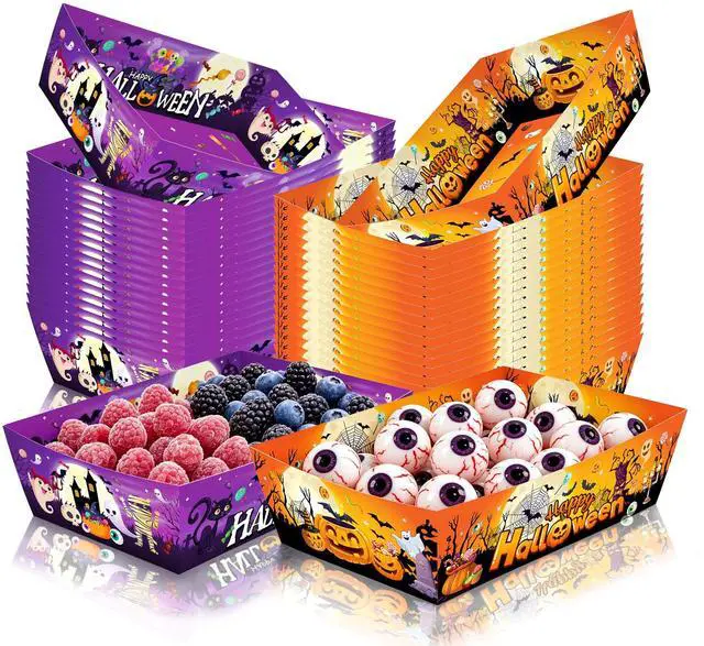 Main image of 36 Pcs Halloween Food Trays, Foldable Halloween Popcorn Trays, Disposable Halloween Candy Trays for Halloween Party Supplies