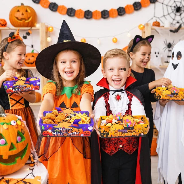 Alt view image 4 of 7 - 36 Pcs Halloween Paper Serving Trays Halloween Popcorn Trays Halloween Snack Trays Halloween Paper Food Trays Trick Or Treat Paper Food Trays for Halloween Party Decorations Supplies