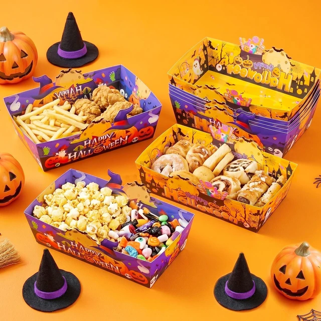 Alt view image 3 of 7 - 36 Pcs Halloween Paper Serving Trays Halloween Popcorn Trays Halloween Snack Trays Halloween Paper Food Trays Trick Or Treat Paper Food Trays for Halloween Party Decorations Supplies