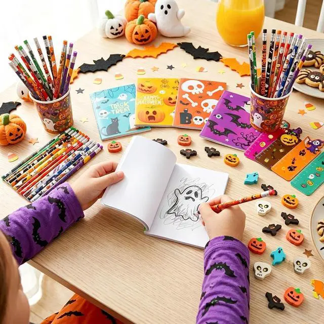 Alt view image 4 of 7 - 84pcs Halloween Stationery Gifts for Halloween Party Supplies ,Halloween Themed Stationery Gift,Halloween Art and Craft Stationery Gift,Halloween Goodie Bag Stuffers