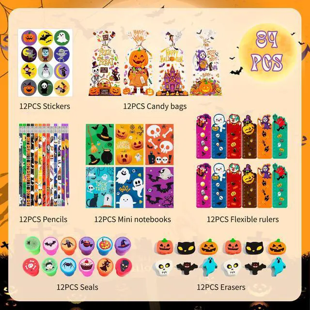 Alt view image 7 of 7 - 84pcs Halloween Stationery Gifts for Halloween Party Supplies ,Halloween Themed Stationery Gift,Halloween Art and Craft Stationery Gift,Halloween Goodie Bag Stuffers