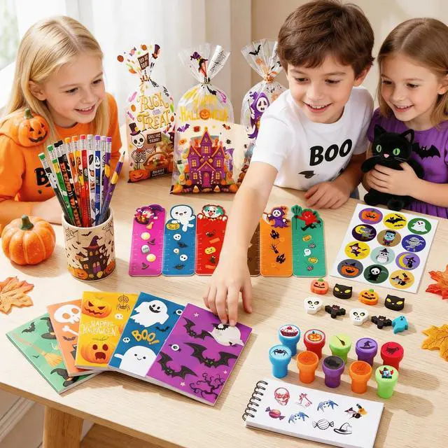 Alt view image 2 of 7 - 84pcs Halloween Stationery Gifts for Halloween Party Supplies ,Halloween Themed Stationery Gift,Halloween Art and Craft Stationery Gift,Halloween Goodie Bag Stuffers