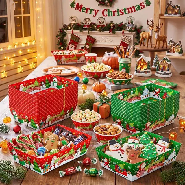Alt view image 5 of 7 - 36 Pcs Christmas Serving Trays Christmas Popcorn Trays Christmas Food Trays Christmas Snack Trays for Christmas Party Decorations/Christmas Table Decorations