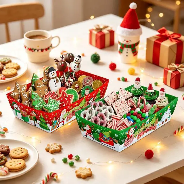 Alt view image 2 of 7 - 36 Pcs Christmas Serving Trays Christmas Popcorn Trays Christmas Food Trays Christmas Snack Trays for Christmas Party Decorations/Christmas Table Decorations