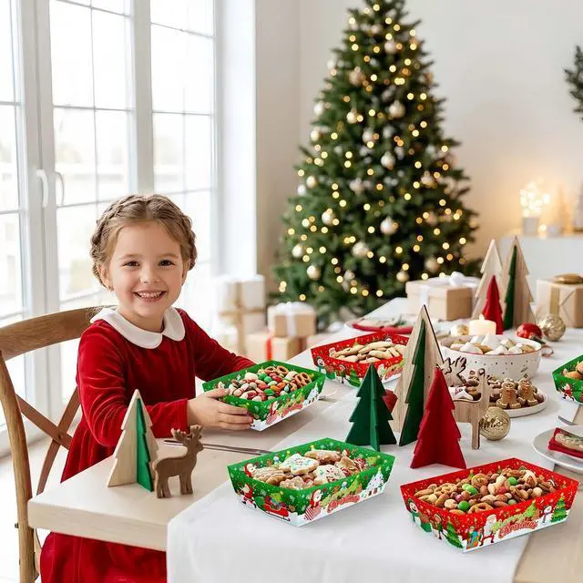 Alt view image 3 of 7 - 36 Pcs Christmas Serving Trays Christmas Popcorn Trays Christmas Food Trays Christmas Snack Trays for Christmas Party Decorations/Christmas Table Decorations