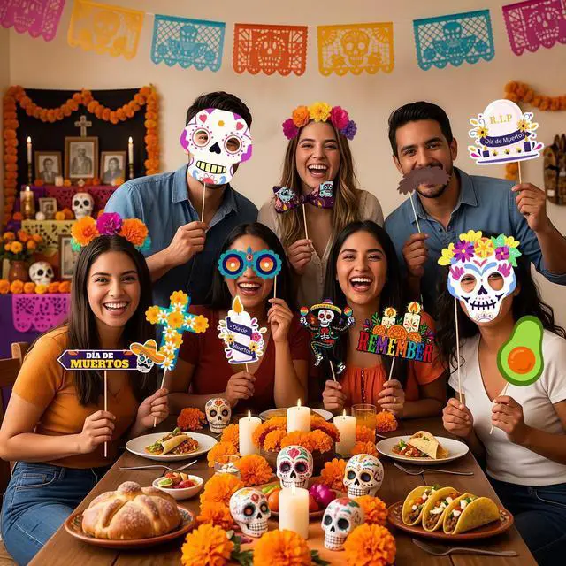 Alt view image 4 of 7 - 38 Pcs Day of the Dead Photo Booth Props, Day of the Dead Party Photo Booth Props & Day of the Dead Selfie Props for Day of the Dead party Decorations & Day of the Dead Party Supplies