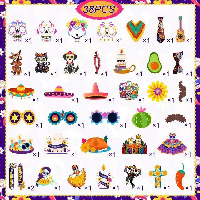 Alt view image 6 of 7 - 38 Pcs Day of the Dead Photo Booth Props, Day of the Dead Party Photo Booth Props & Day of the Dead Selfie Props for Day of the Dead party Decorations & Day of the Dead Party Supplies