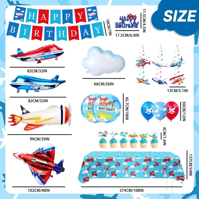 Alt view image 6 of 7 - 43pcs Airplane Birthday Party Decorations, Vintage Airplane Party Decorations Set, Airplane Balloons Cake Decorations Plane Honeycomb Centerpieces etc Airplane Decorations