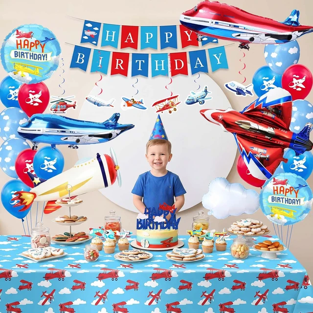 Alt view image 2 of 7 - 43pcs Airplane Birthday Party Decorations, Vintage Airplane Party Decorations Set, Airplane Balloons Cake Decorations Plane Honeycomb Centerpieces etc Airplane Decorations