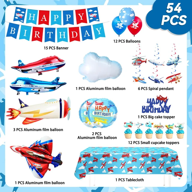 Alt view image 7 of 7 - 43pcs Airplane Birthday Party Decorations, Vintage Airplane Party Decorations Set, Airplane Balloons Cake Decorations Plane Honeycomb Centerpieces etc Airplane Decorations