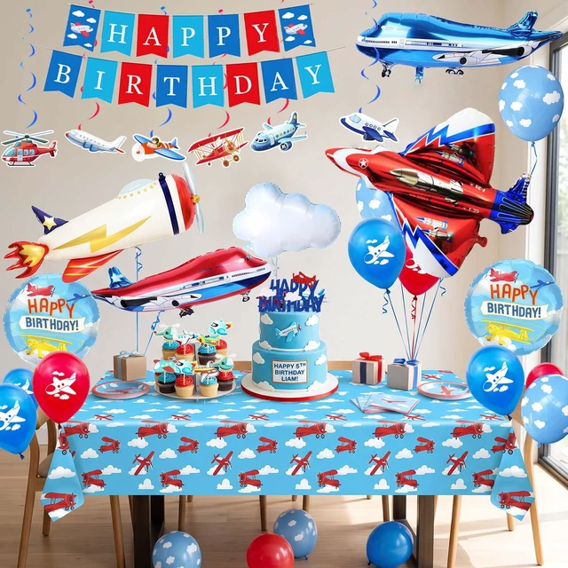 Alt view image 5 of 7 - 43pcs Airplane Birthday Party Decorations, Vintage Airplane Party Decorations Set, Airplane Balloons Cake Decorations Plane Honeycomb Centerpieces etc Airplane Decorations