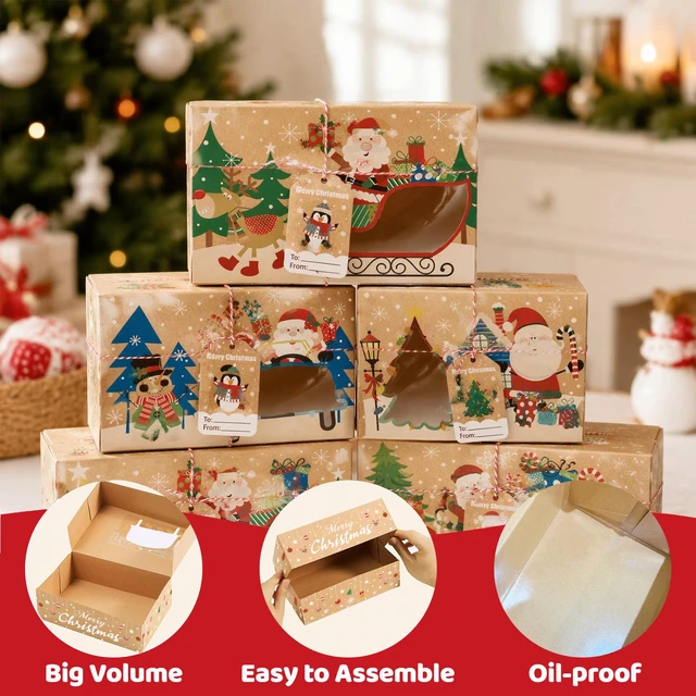 Alt view image 3 of 6 - 42 Pcs Christmas Cookie Boxes with Window, Christmas Treat Boxes, Xmas Cookie Boxes, Christmas Candy Boxes, Christmas Party Paper Boxes for Gift Cupcake Candy etc Christmas Party Giving