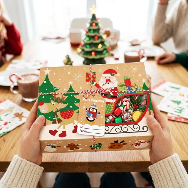 Alt view image 5 of 6 - 42 Pcs Christmas Cookie Boxes with Window, Christmas Treat Boxes, Xmas Cookie Boxes, Christmas Candy Boxes, Christmas Party Paper Boxes for Gift Cupcake Candy etc Christmas Party Giving