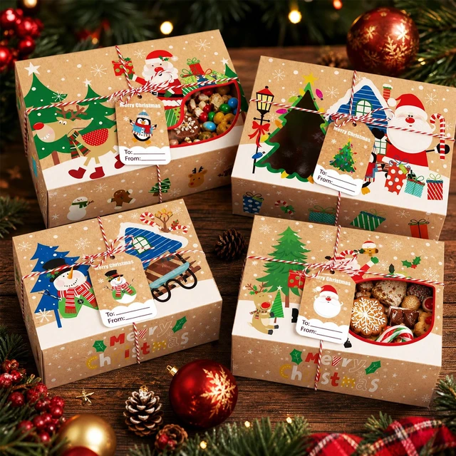 Alt view image 2 of 6 - 42 Pcs Christmas Cookie Boxes with Window, Christmas Treat Boxes, Xmas Cookie Boxes, Christmas Candy Boxes, Christmas Party Paper Boxes for Gift Cupcake Candy etc Christmas Party Giving