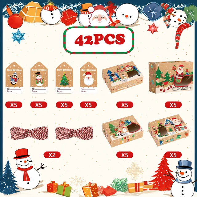 Alt view image 6 of 6 - 42 Pcs Christmas Cookie Boxes with Window, Christmas Treat Boxes, Xmas Cookie Boxes, Christmas Candy Boxes, Christmas Party Paper Boxes for Gift Cupcake Candy etc Christmas Party Giving