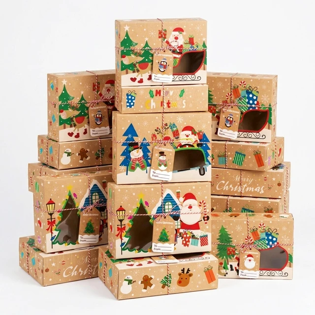Main image of 42 Pcs Christmas Cookie Boxes with Window, Christmas Treat Boxes, Xmas Cookie Boxes, Christmas Candy Boxes, Christmas Party Paper Boxes for Gift Cupcake Candy etc Christmas Party Giving