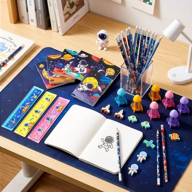 Alt view image 3 of 7 - 72 Pcs Outer Space Party Favors Set - Space Candy Bags Mini Notebooks Pencils Mini Erasers etc Space Party Favors Bags Fillers for Outer Space Party Decorations Supplies