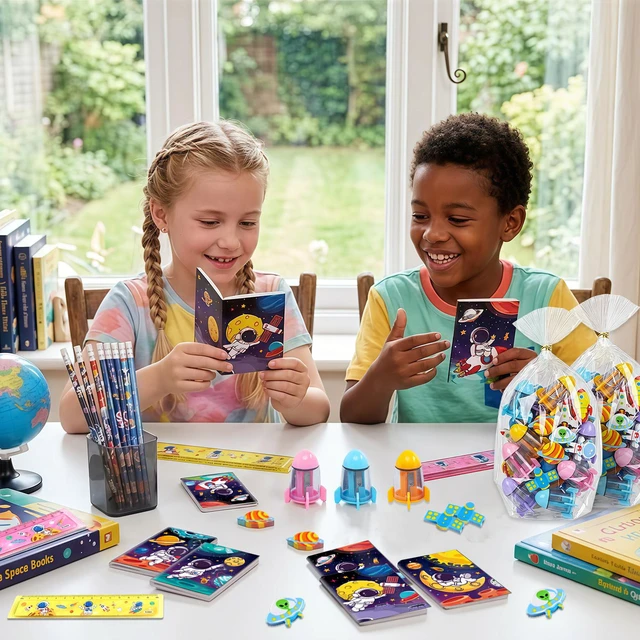 Alt view image 2 of 7 - 72 Pcs Outer Space Party Favors Set - Space Candy Bags Mini Notebooks Pencils Mini Erasers etc Space Party Favors Bags Fillers for Outer Space Party Decorations Supplies
