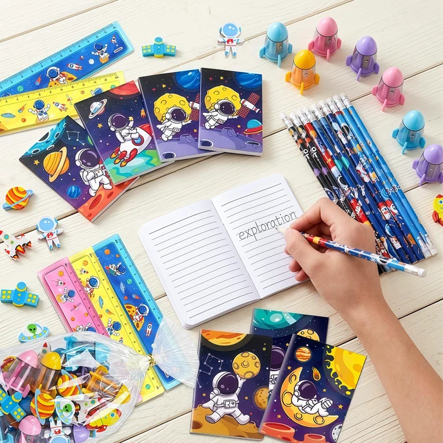 Alt view image 6 of 7 - 72 Pcs Outer Space Party Favors Set - Space Candy Bags Mini Notebooks Pencils Mini Erasers etc Space Party Favors Bags Fillers for Outer Space Party Decorations Supplies