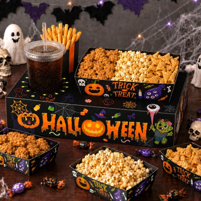 Alt view image 2 of 6 - 40 Pcs Halloween Party Snack Trays, Halloween Movie Night Snack Trays, Halloween Movie Paper Trays & Halloween Snack Boxes for Halloween Party Decorations or Halloween Table Decorations (Black)